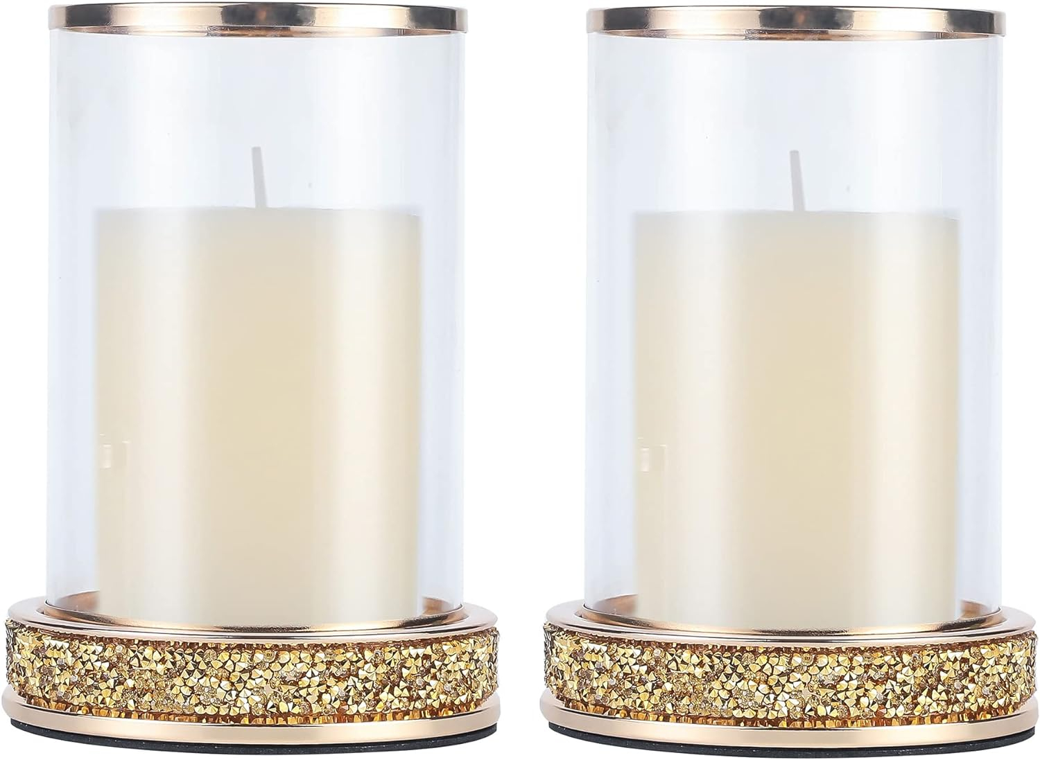 Pillar Candle Holders Set of 2,Hurricane Candle Holders,Candlesticks Holder With Glass Hurricane Lid,Metal Candle Holder For Coffee Dining Table, Wedding, Christmas, Home Decoration,Gold Candle Holder