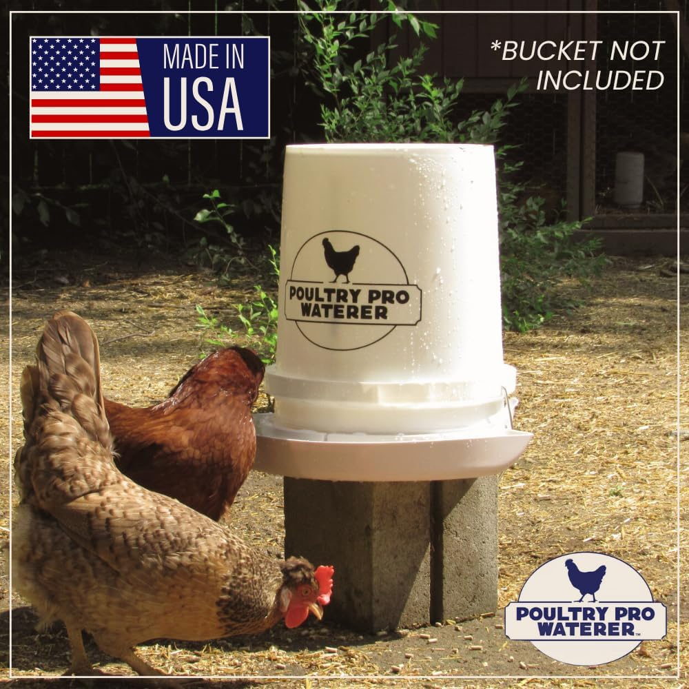 The Original Poultry Pro Waterer | DIY Chicken Waterer for Chicken Coop | Hands Free Poultry Waterer Suitable for Pigeons, Ducks, Chickens & Other Smaller Birds - Fits All 5 Gallon Buckets