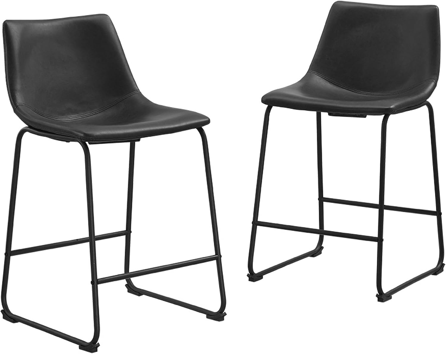 Black Faux Leather and Metal Counter Stools, Set of 2