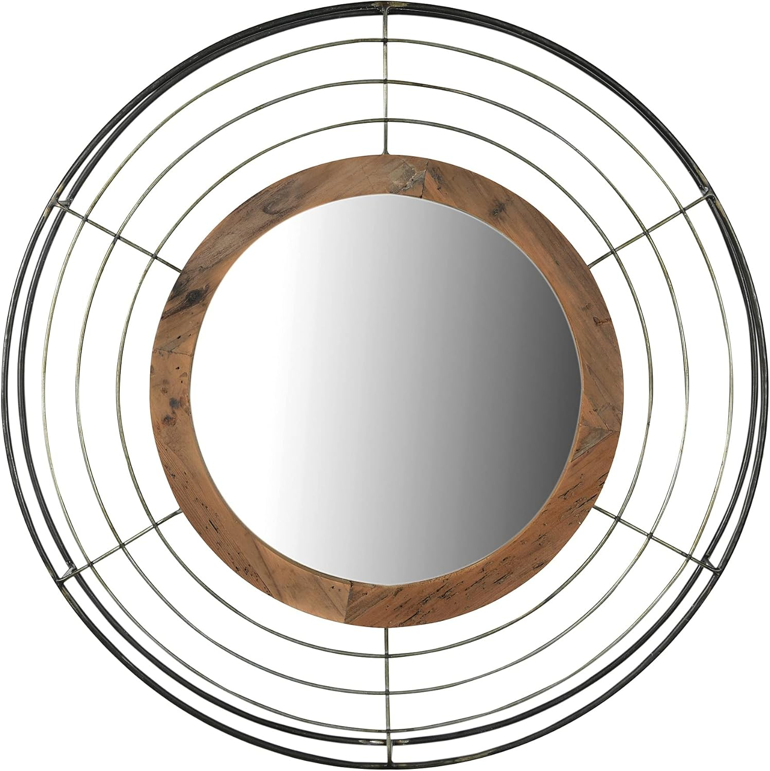 Creative Co-Op Modern Round Wall Mirror with Wood and Wire Frame, Black and Natural