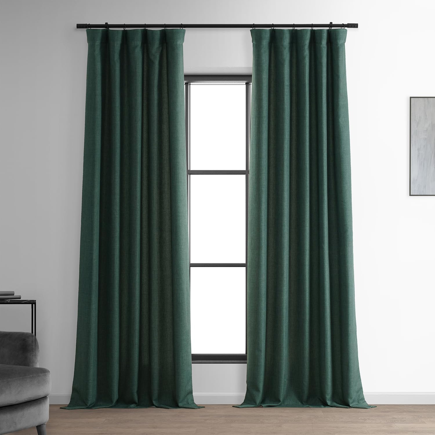 HPD Half Price Drapes Empire Green Italian Faux Linen Room Darkening Curtains with Rod Pocket - 1 Panel - Window Curtains for Living Room & Curtains for Bedroom, 50W X 108L