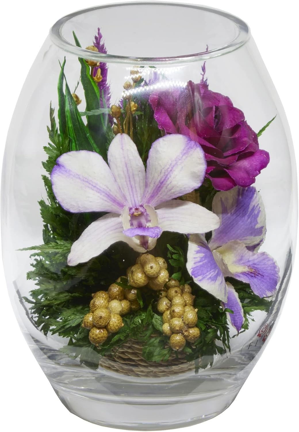 Fiora Flower Long-Lasting Roses and Orchid in a Glass Vase