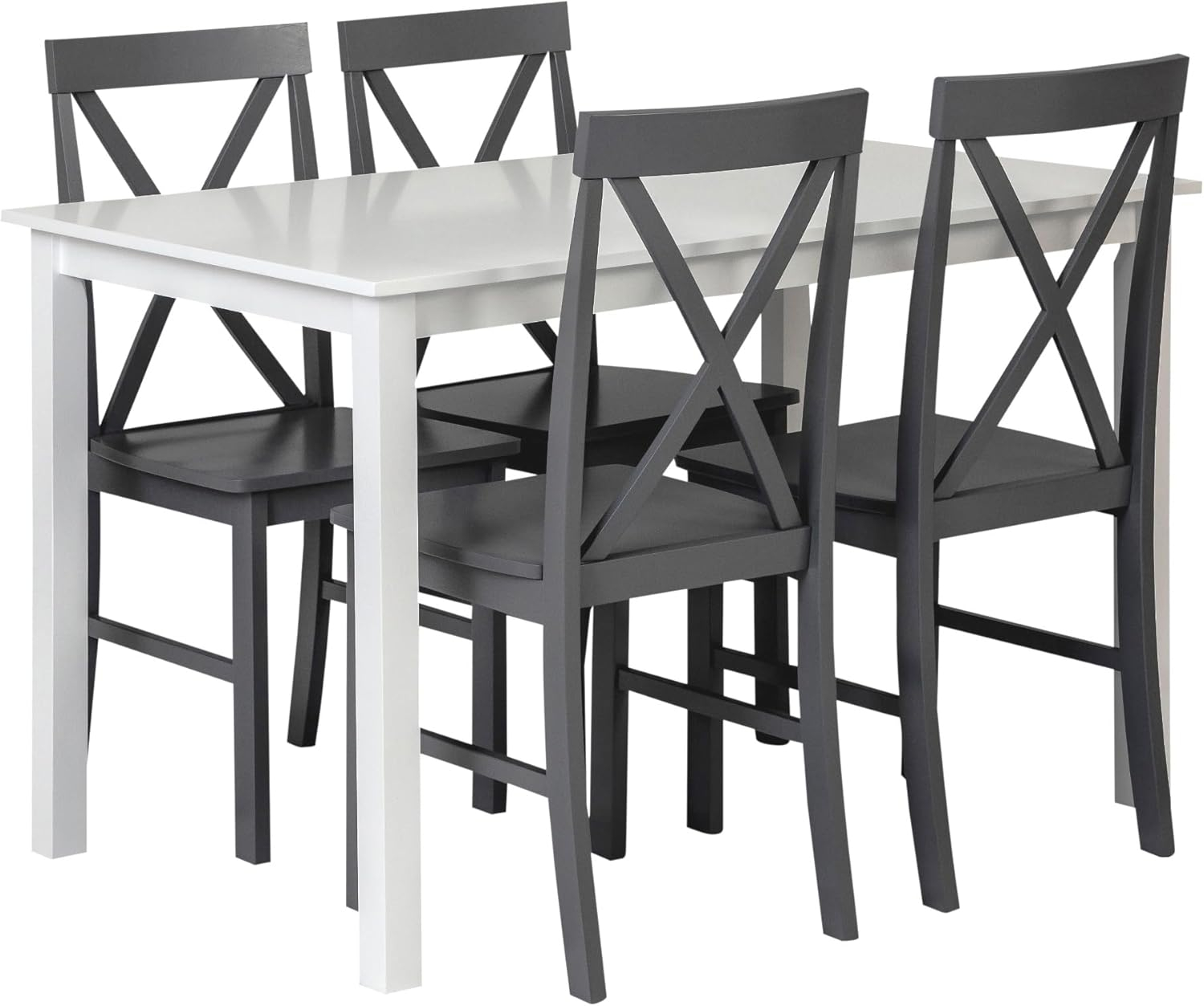 Walker Edison 4 Person Modern Farmhouse Wood Small Dining Table Dining Room Kitchen Table Set Dining 4 X Chairs Set, 48 Inch, White and Grey
