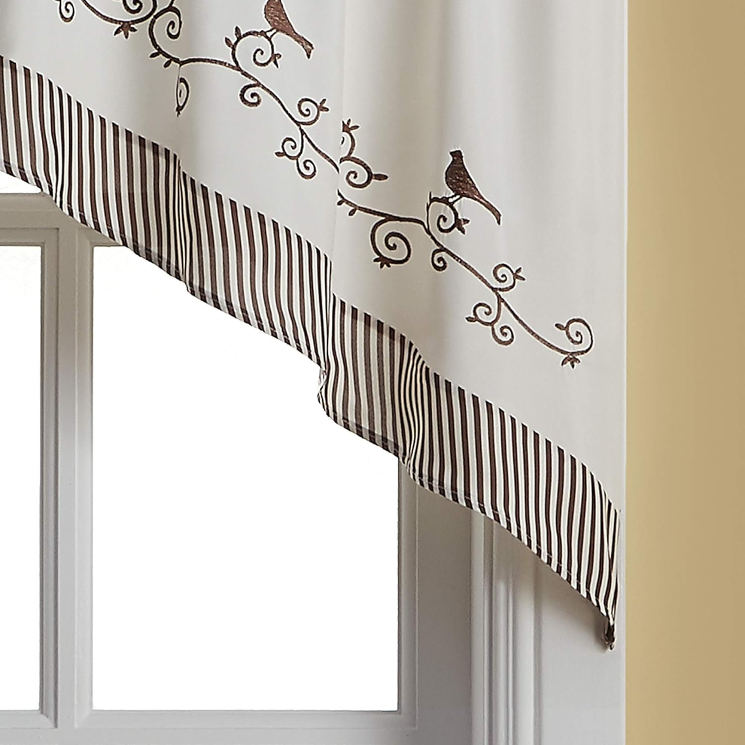 CHF and You Birds Tailored Window Swag Curtain One Pair, Energy Efficient, Brown, Polyester, Rod Pocket, Adult