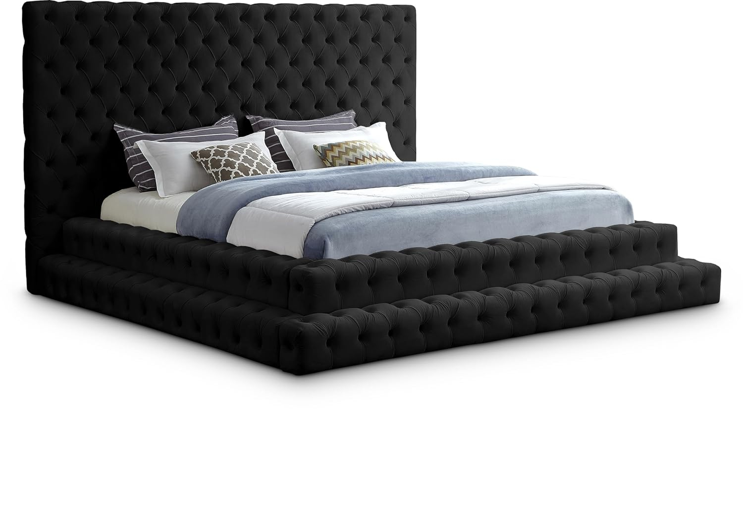 Meridian Furniture Revel Velvet Queen Bed with Deep Button Tufting and Extra-Tall Headboard, Black