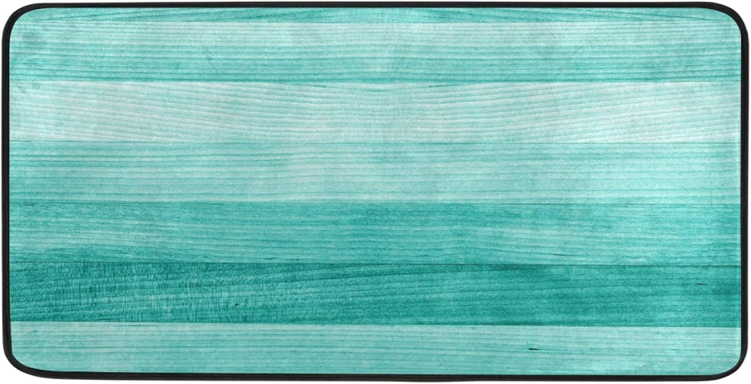 Kitchen Rugs Teal Turquoise Green Wood Design Non-Slip Soft Kitchen Mats Bath Rug Runner Doormats Carpet for Home Decor, 39" X 20"
