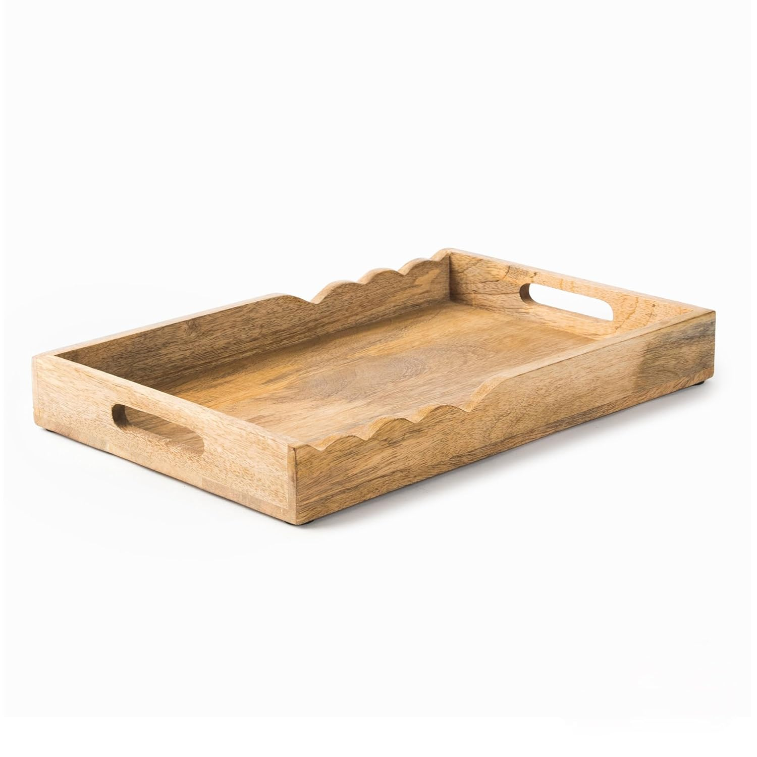Mela Artisans Serving Tray with Elegant Scalloped Edges, Natural | 15" x 10" x 1.75" | Handcrafted Mango Wood Tray, Perfect for Breakfast, Tea/Coffee Serving, Home Décor, or Organizing