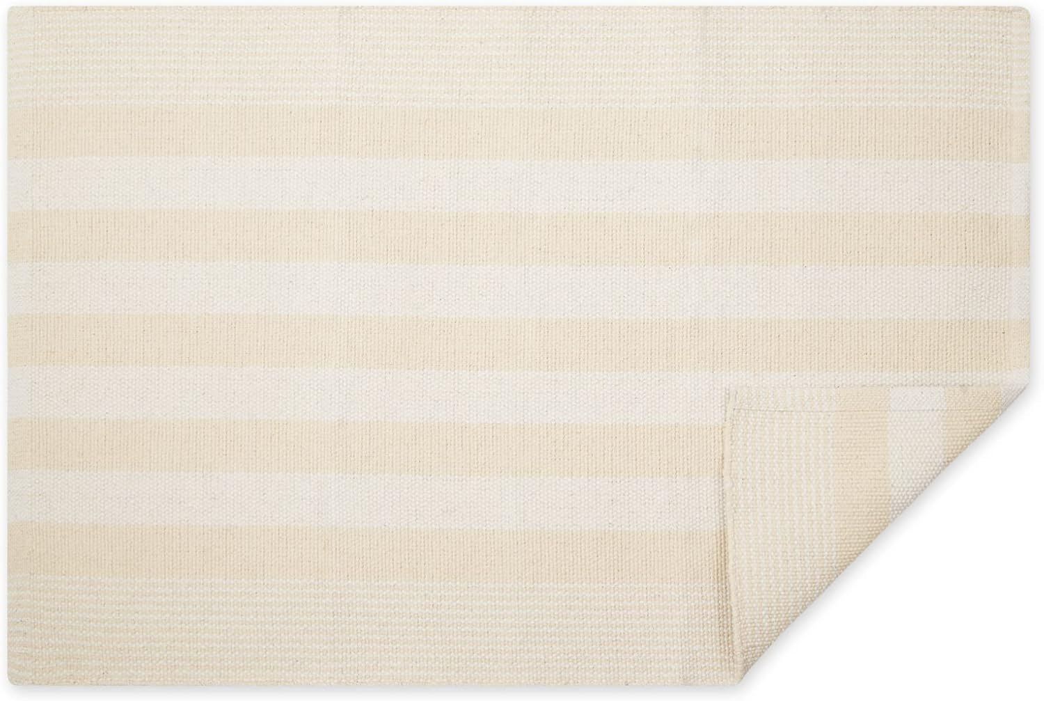 Natural Cabana Stripe Handwoven Recycled Cotton Yarn Rug, 2x3 ft