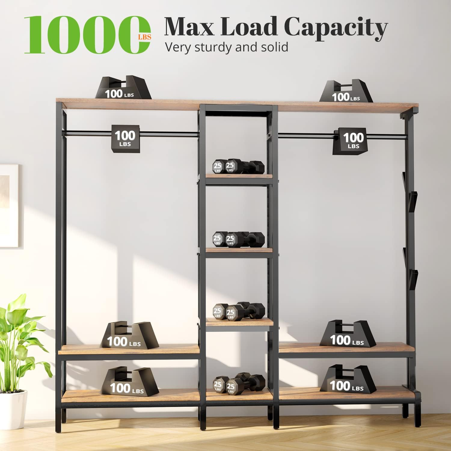 HOKEEPER Heavy Duty Extra Large Freestanding Closet Organizer With Coat Rack - Metal Wardrobe for Hanging Clothes, Storage Shelves, and Garment Rack for Bedroom