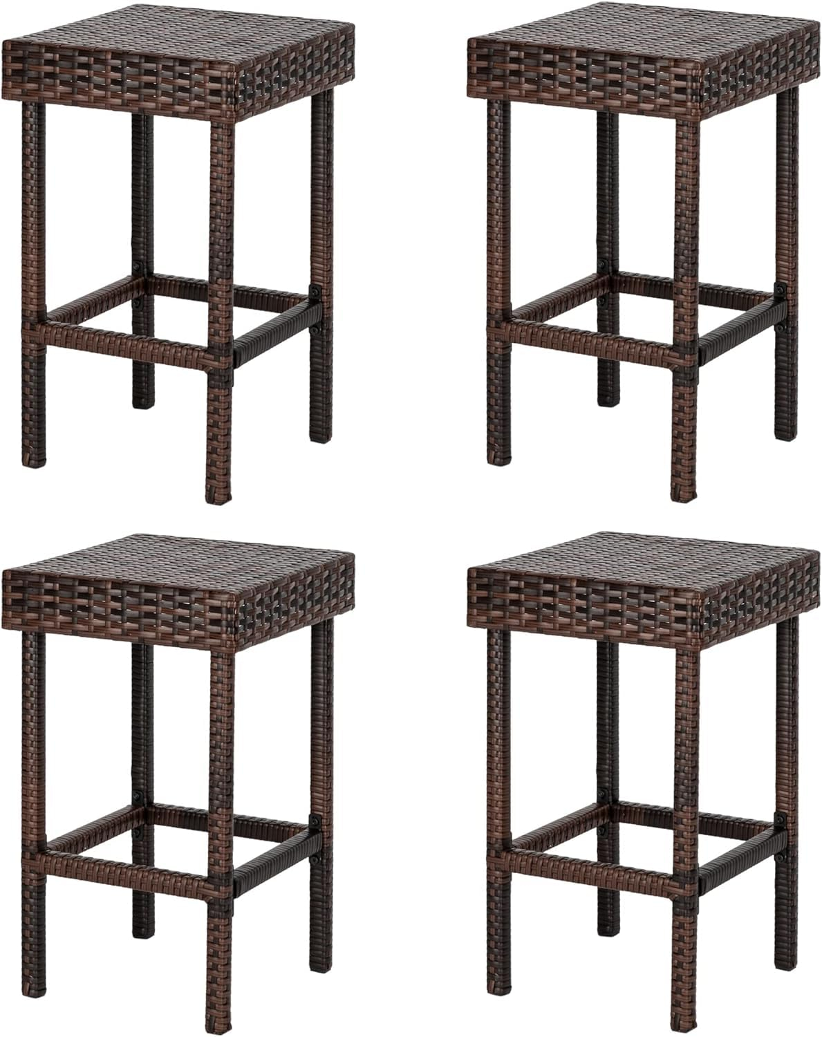 Hassch 24" Counter Height Rattan Wicker Bar Stools Set of 4, Bistro Pub Backless Barstools, Kitchen Dining Room Chairs, Indoor Outdoor Furniture (Brown)