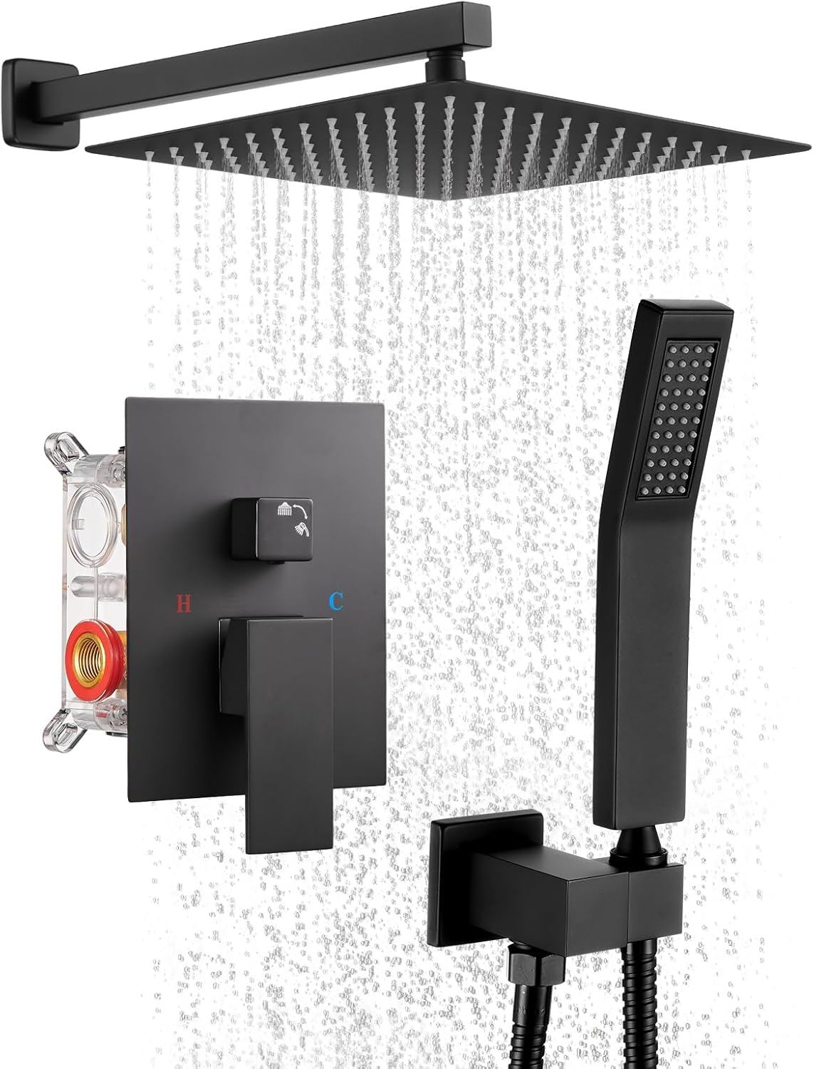 Cobbe Shower System, Matte Black Shower Faucets Sets Complete,Shower System,10 inches Rainfall Shower Head with Handheld, Shower Faucet Set for Bathroom Rough-in Valve Body and Trim Included