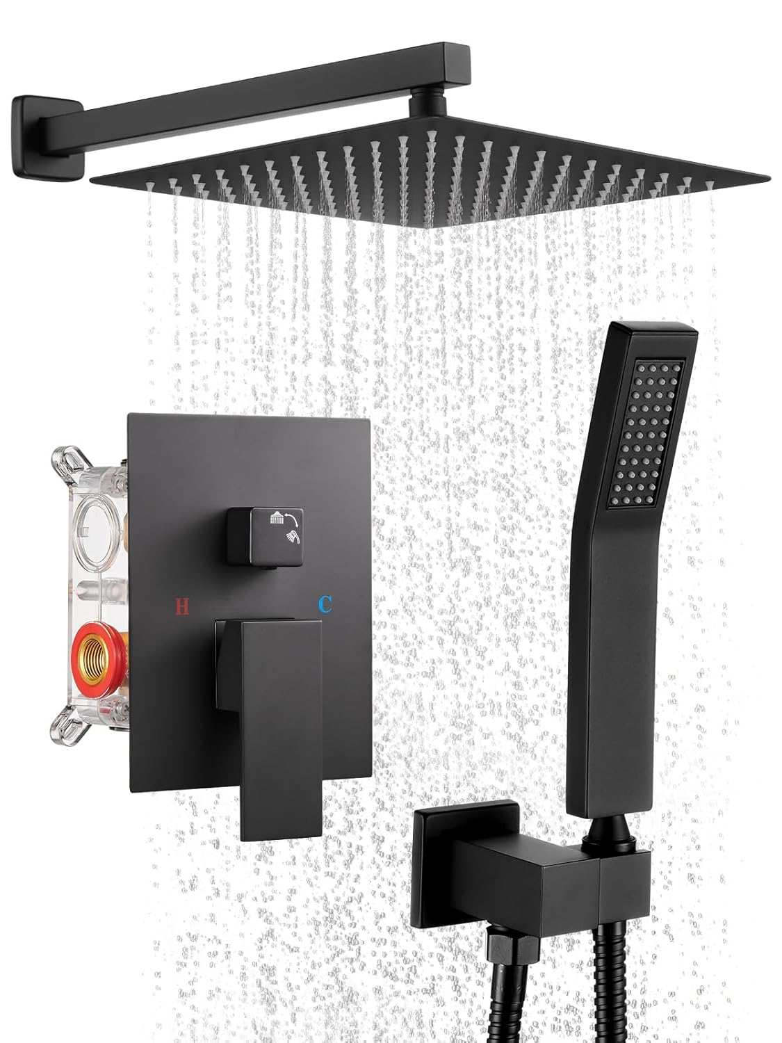 Cobbe Shower System, Matte Black Shower Faucets Sets Complete,Shower System,10 inches Rainfall Shower Head with Handheld, Shower Faucet Set for Bathroom Rough-in Valve Body and Trim Included
