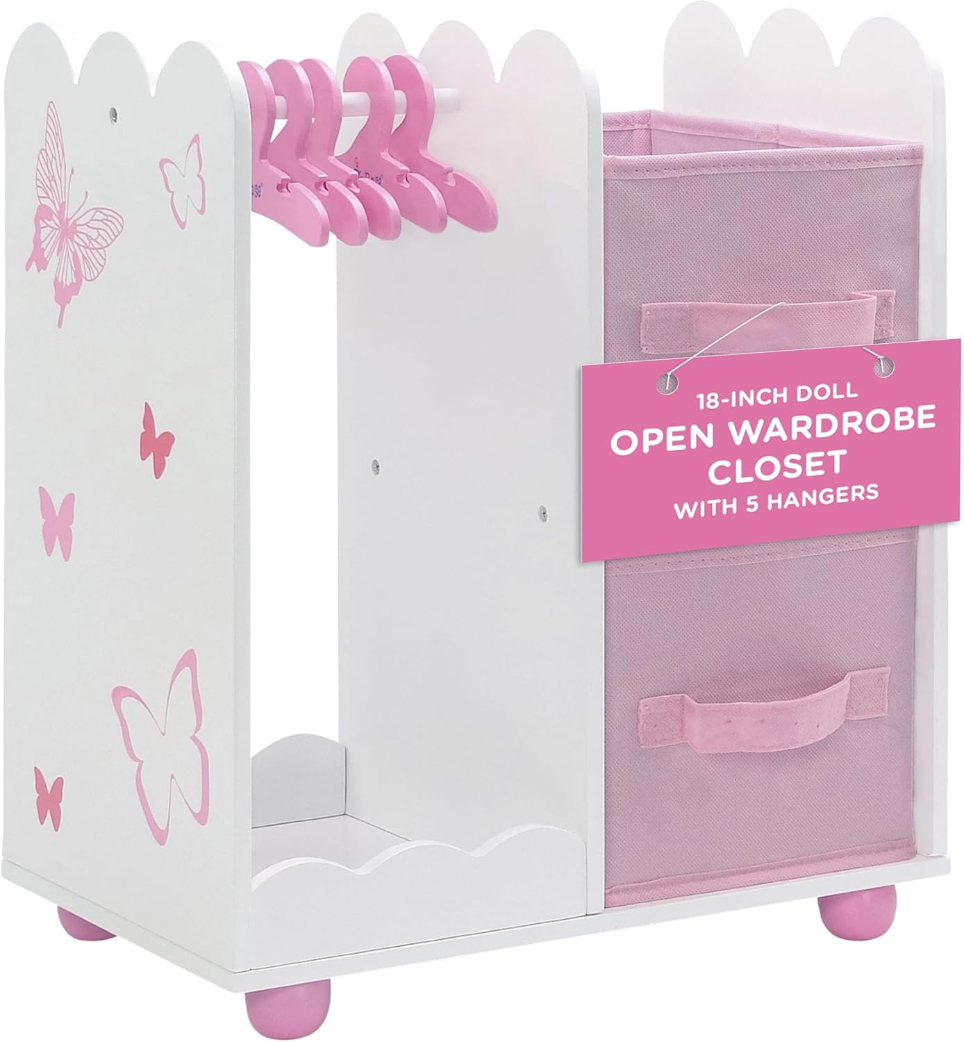 Emily Rose 18 inch Doll Clothes Storage Closet Open Wardrobe 18" Doll Furniture - Butterfly | Includes 5 Doll Clothes Hangers | Perfect for Storage of 18" Doll Clothes or Small Pet Clothes