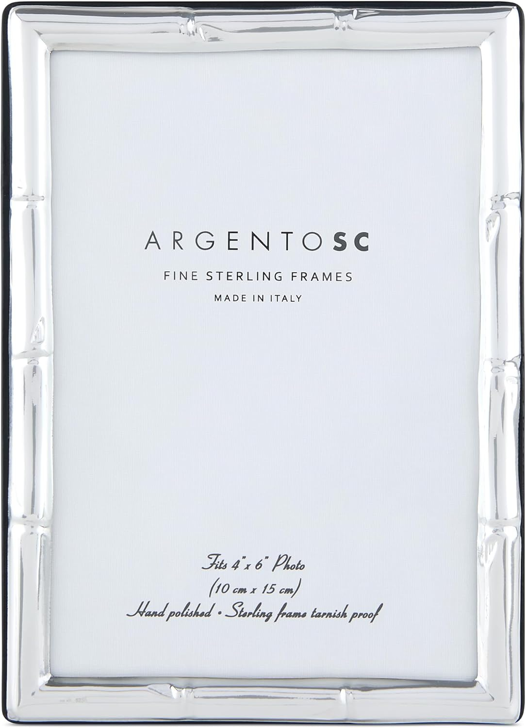 Bamboo Sterling Silver Picture Frames - Handmade in Italy, Tarnish-free, Silver Picture Frame with Dual Easel for Portrait & Landscape Display, Exceptional Gift for Any Occasion (4X6)