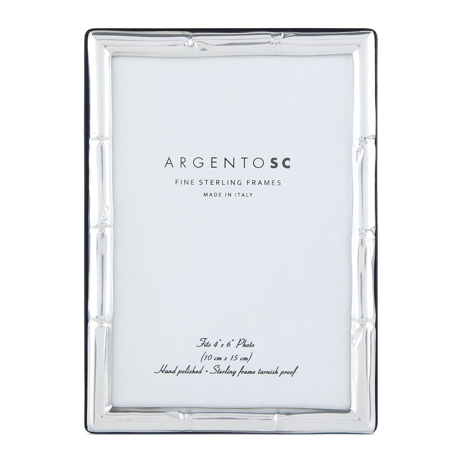 Bamboo Sterling Silver Picture Frames - Handmade in Italy, Tarnish-free, Silver Picture Frame with Dual Easel for Portrait & Landscape Display, Exceptional Gift for Any Occasion (4X6)