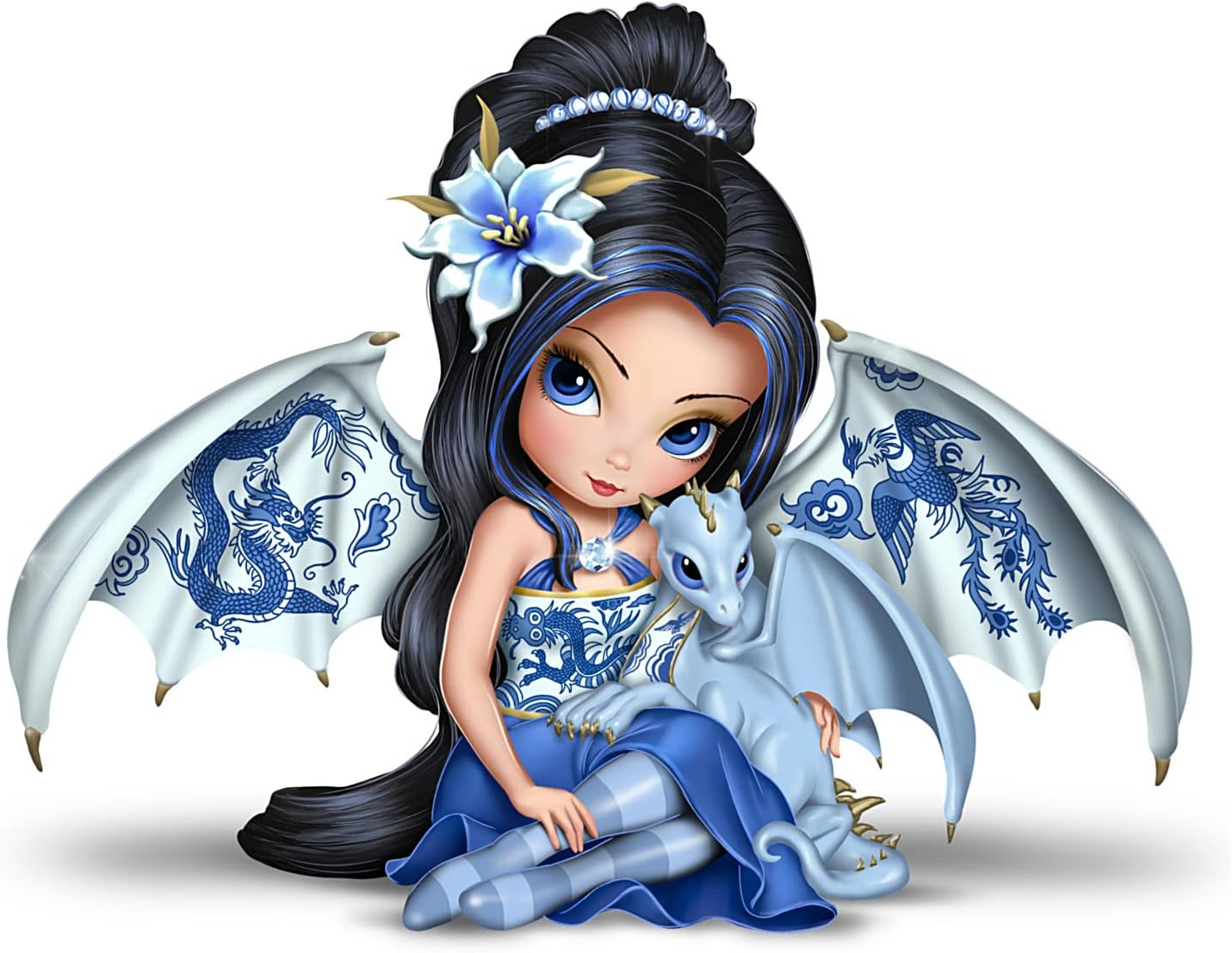 The Hamilton Collection Perfect Romance Blue Willow China-Inspired Fairy Figurine by Jasmine Becket-Griffith 4-inches