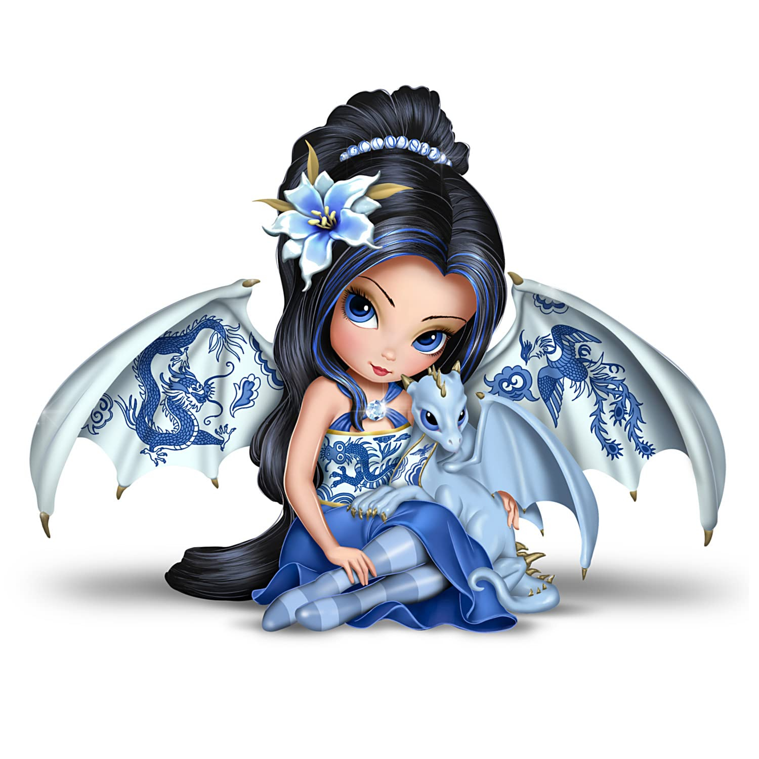 The Hamilton Collection Perfect Romance Blue Willow China-Inspired Fairy Figurine by Jasmine Becket-Griffith 4-inches