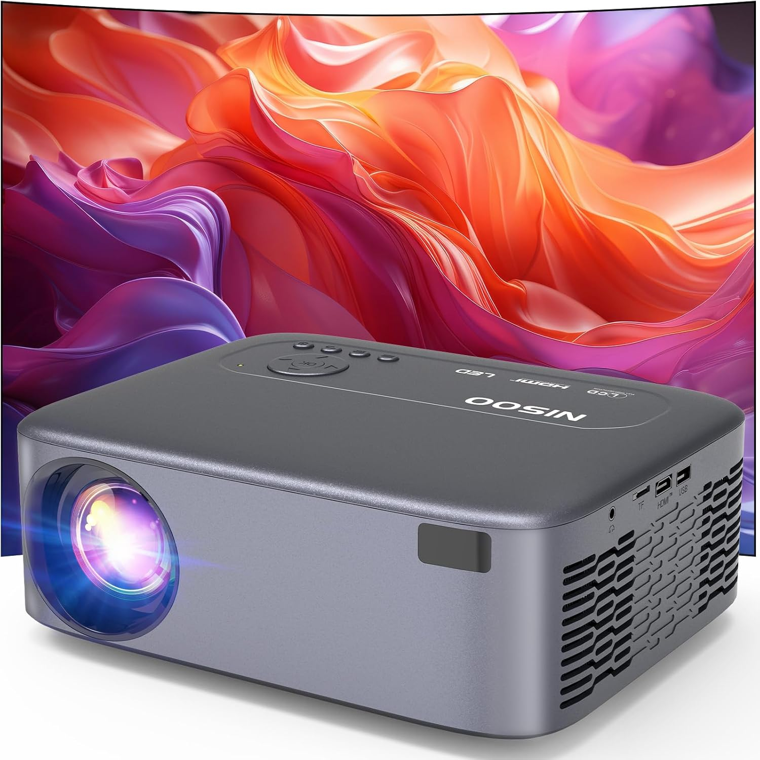 【Electric Focus】NISOO Native 1080P Projector, 4K Supported Projector with WiFi and Bluetooth, Zoom Function, Outdoor Movie for Phone/Laptop/TV Stick/DVD/USB/HDMI