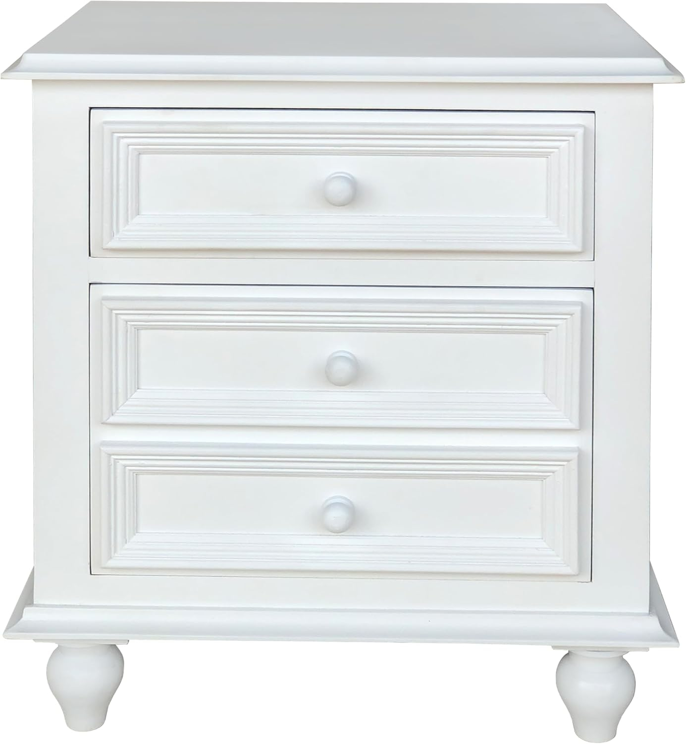 White Wooden 2-Drawer Nightstand with Tapered Legs