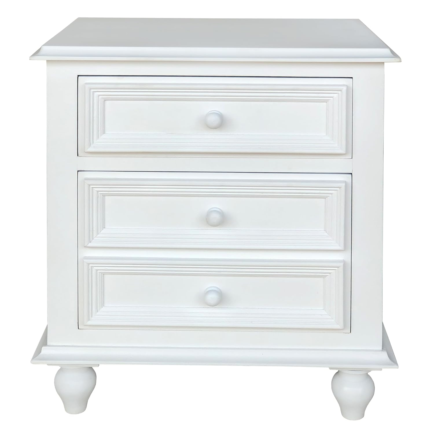 White Wooden 2-Drawer Nightstand with Tapered Legs