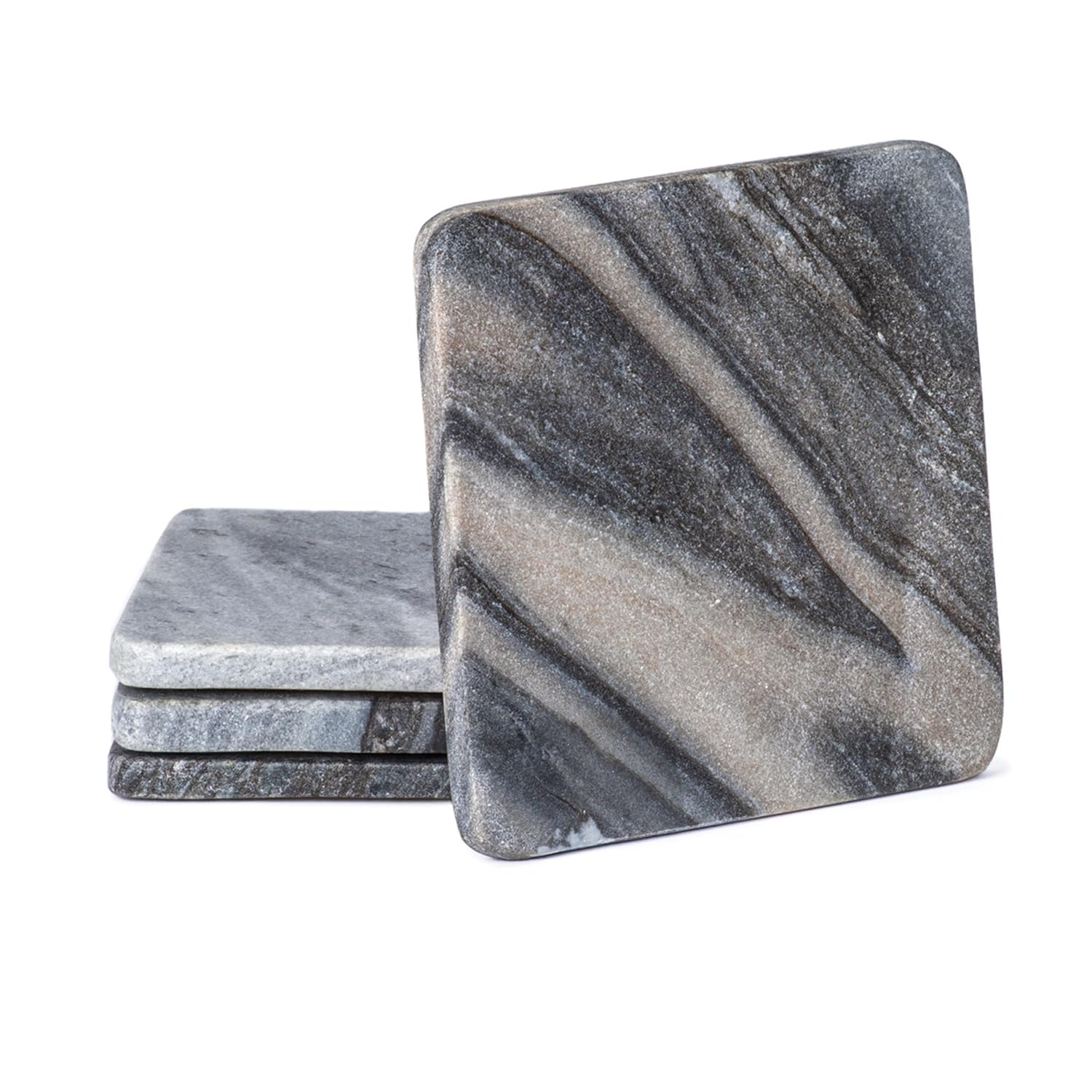 Thirstystone 4 Pack Natural Marble Square Coasters with Protective Cork Backing, Elegant, Luxourious, Easily Wipes Clean