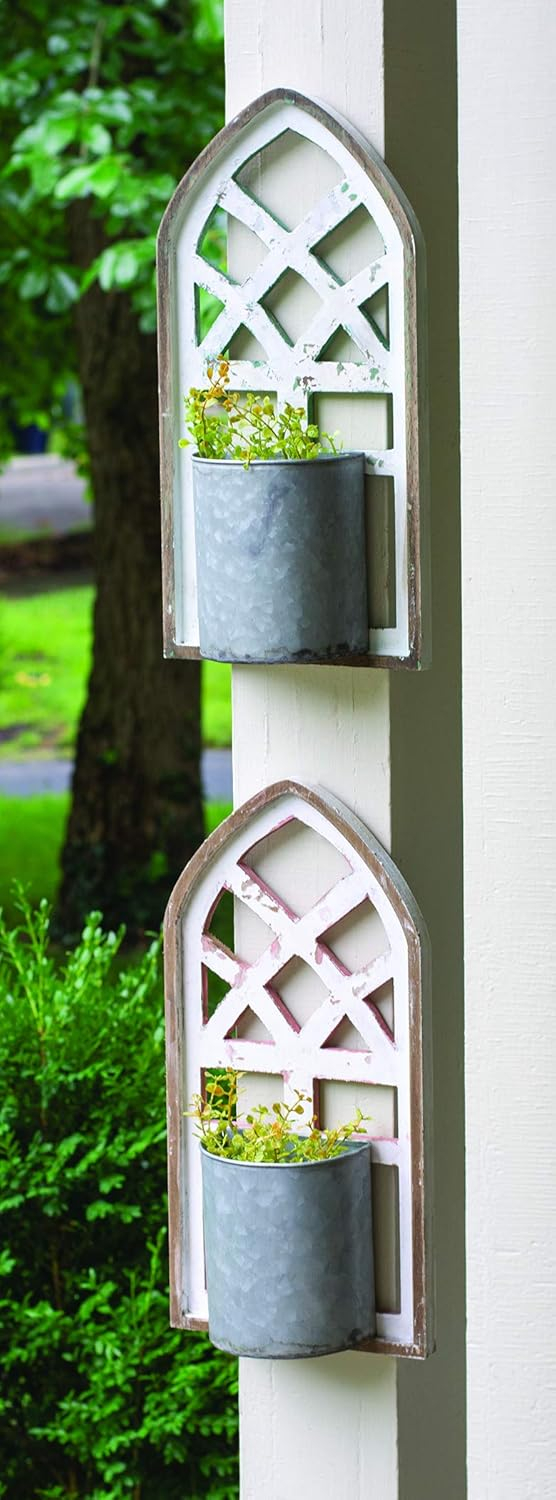 Jardinera Arquitectónica de Pared con Recipiente de Metal Galvanizado, Juego de 2