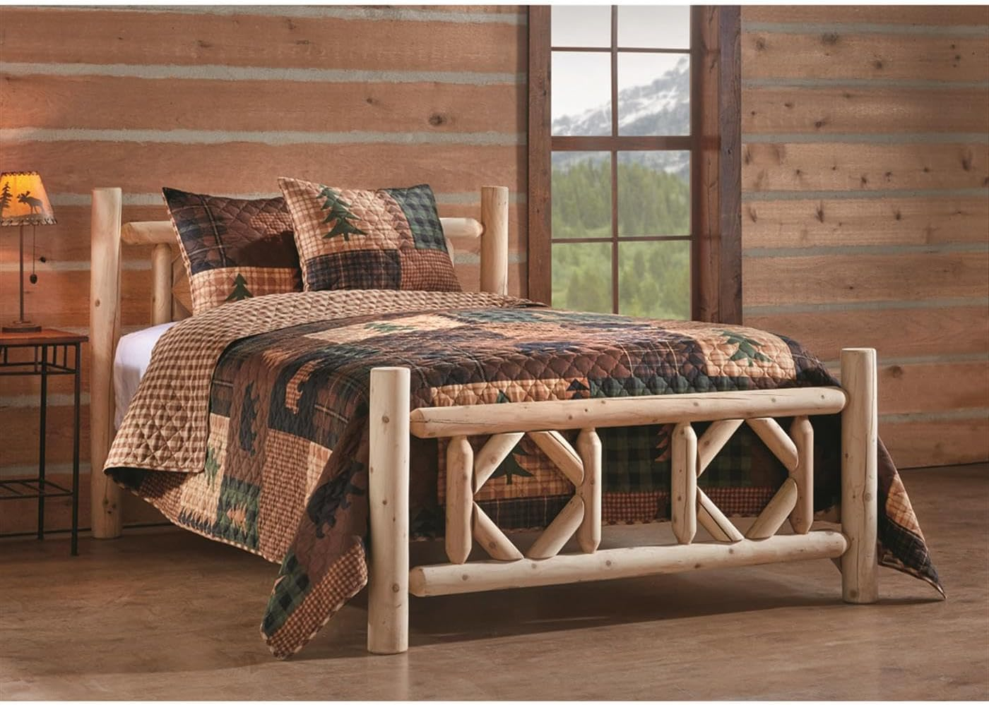 Rustic Full-Size Cedar Wood Panel Bed with Headboard