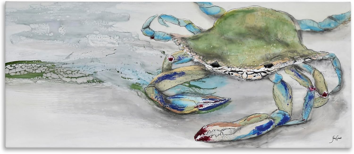 Stupell Industries Vivid Crab Beach Shoreline Nautical Landscape Scene Painting Gallery Wrapped Canvas Print Wall Art, Design by Stacy Gresell