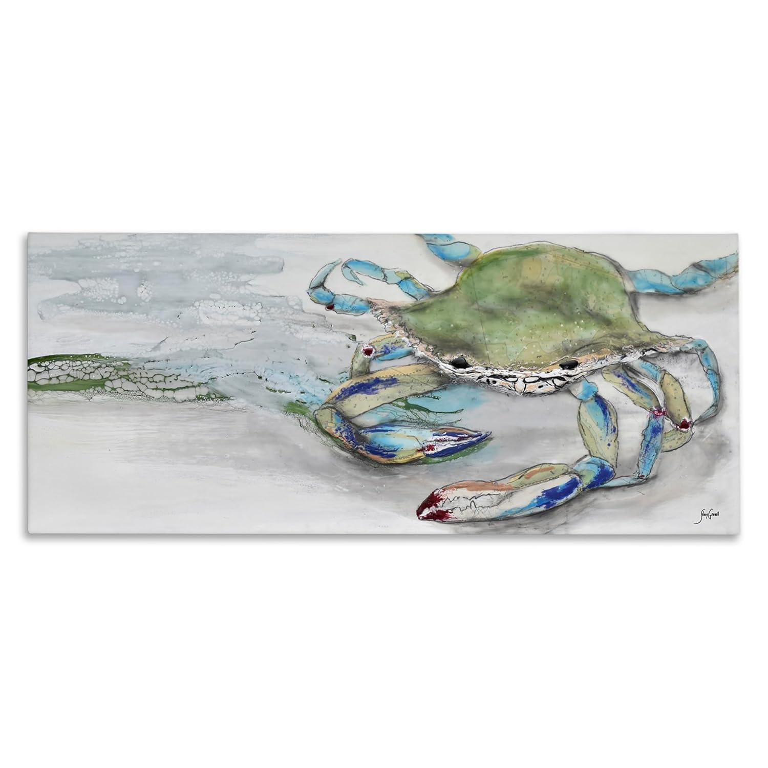 Stupell Industries Vivid Crab Beach Shoreline Nautical Landscape Scene Painting Gallery Wrapped Canvas Print Wall Art, Design by Stacy Gresell