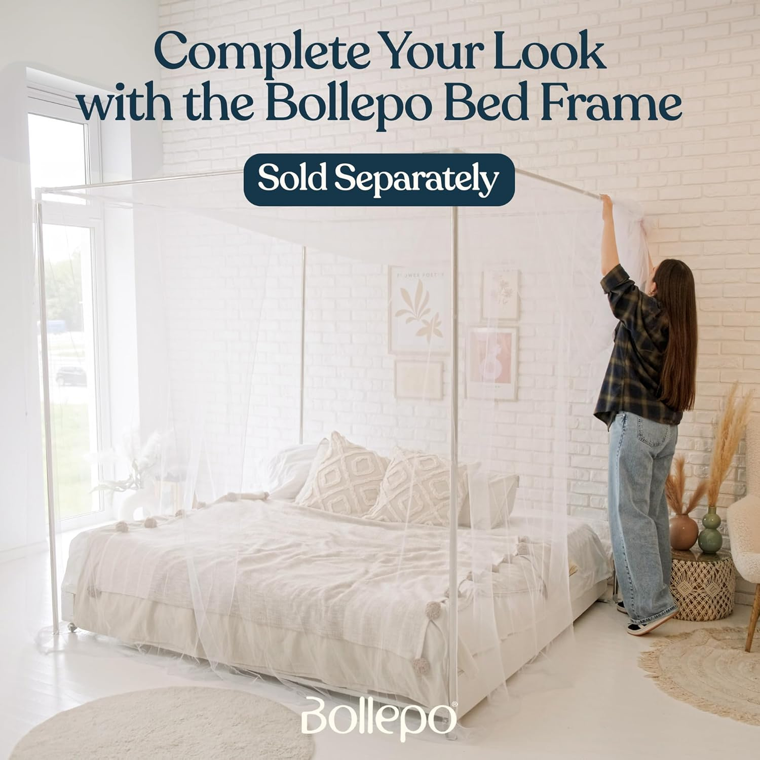 Canopy Bed Curtains with Lights, White Bed Canopy For Girls & Adults | Fits Single, Full, Double, Queen | Bed Curtains From Ceiling Or Bed Frame, Bed Curtains, Bed Canopies & Drapes, Princess Bed