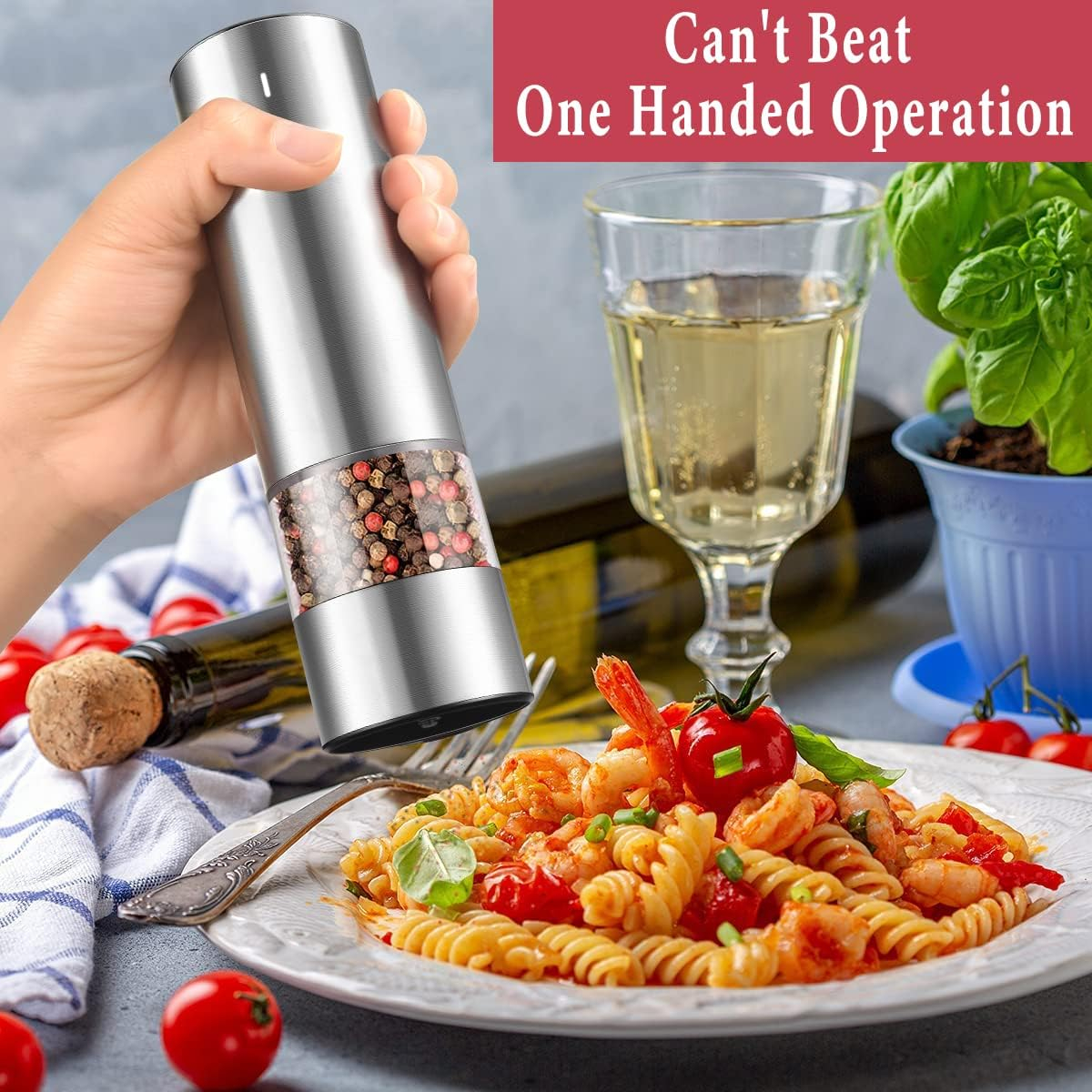 MODERN WALLS LLC Electric Salt And Pepper Grinder Set - USB Rechargeable - Durable Modern Style - Automatic Black Peppercorn & Sea Salt Spice Mill Set With Adjustable Coarseness & LED Light Refillable