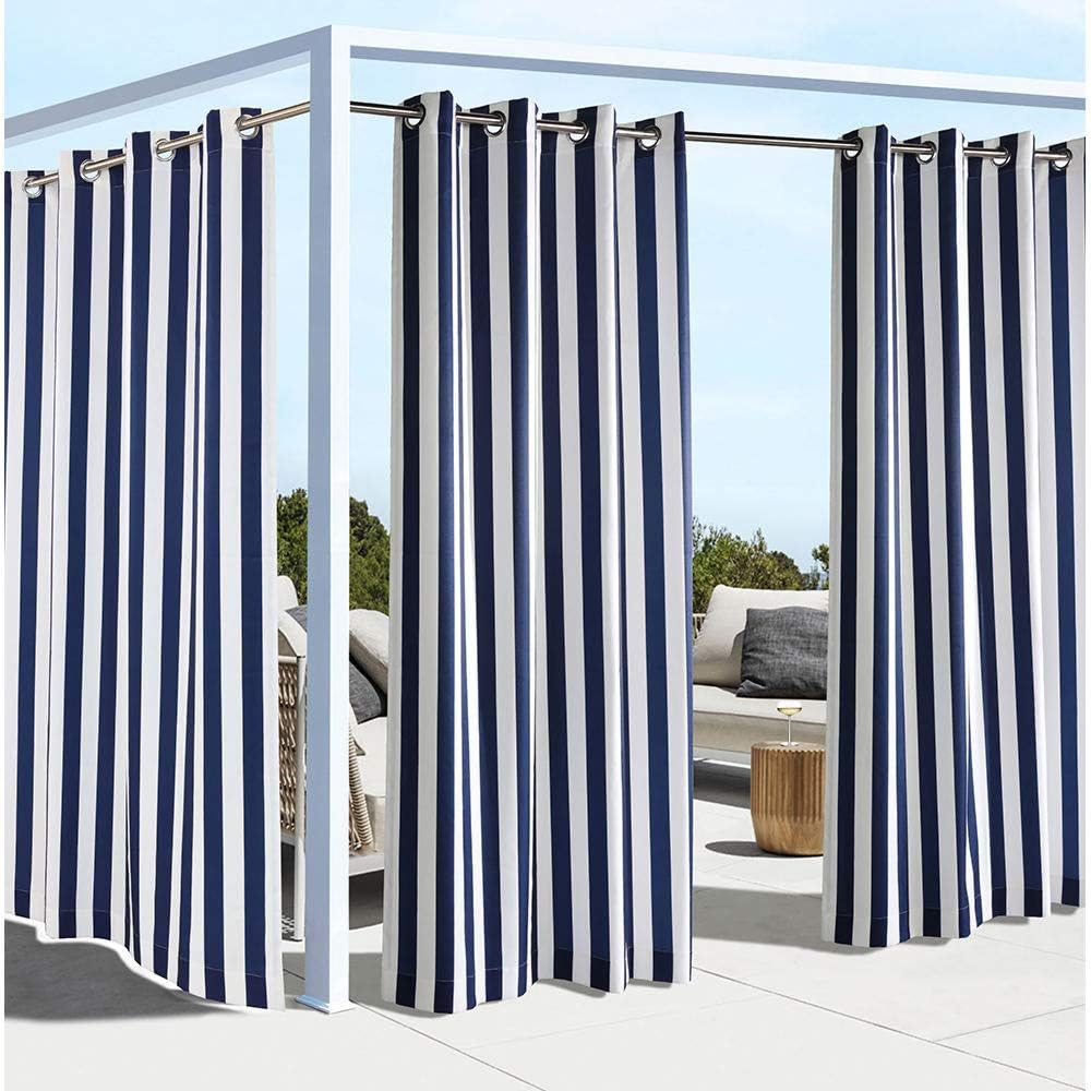 Coastal Stripe Grommet Curtain Panel Window Dressing 50 x 84 in Navy