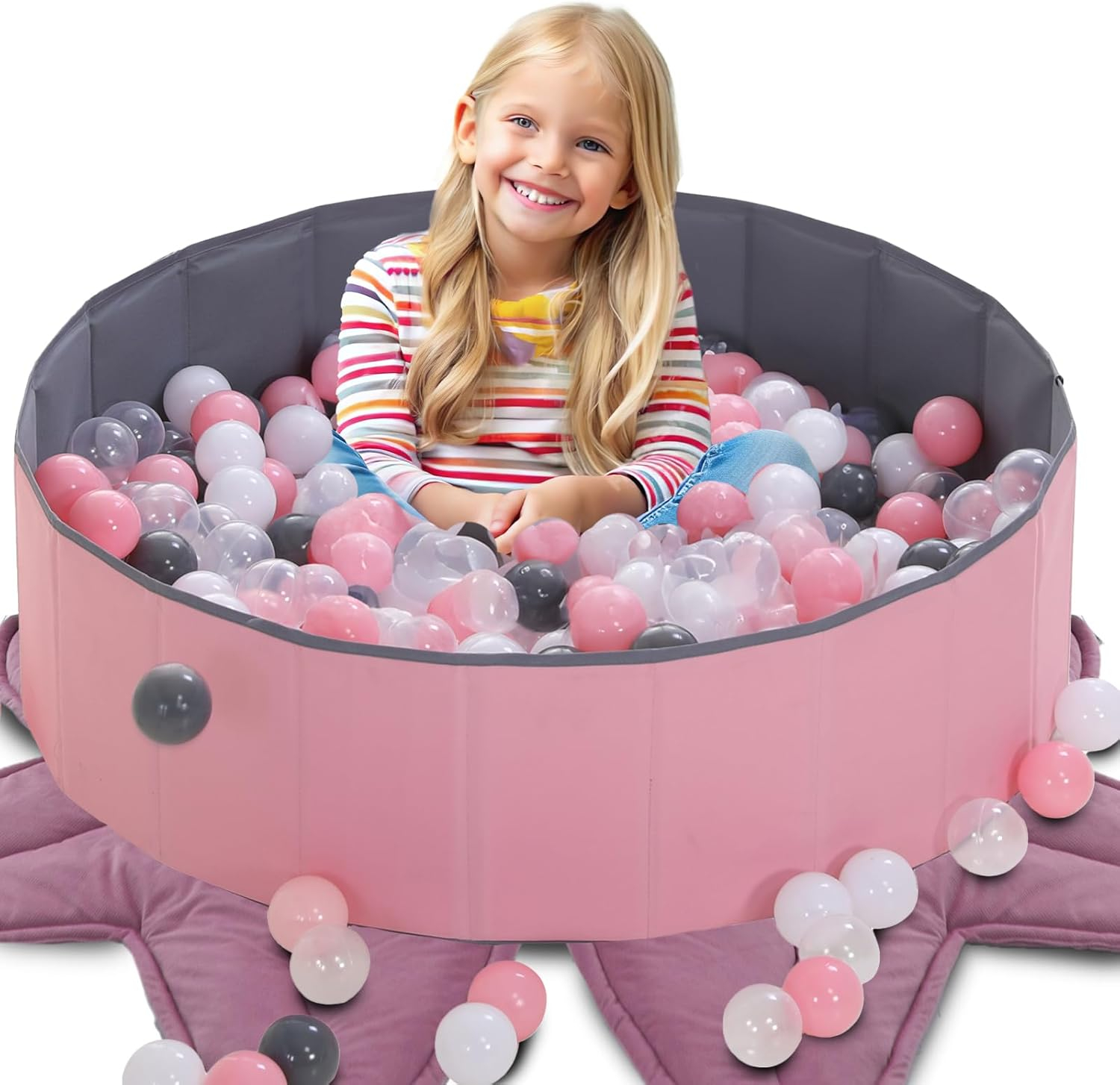 LimitlessFunN Foldable Double Layer Oxford Cloth Kids Ball Pit, Play Ball Pool with Storage Bag (Balls Not Included) Playpen for Baby Toddlers (48 Inch, Large, Pink)