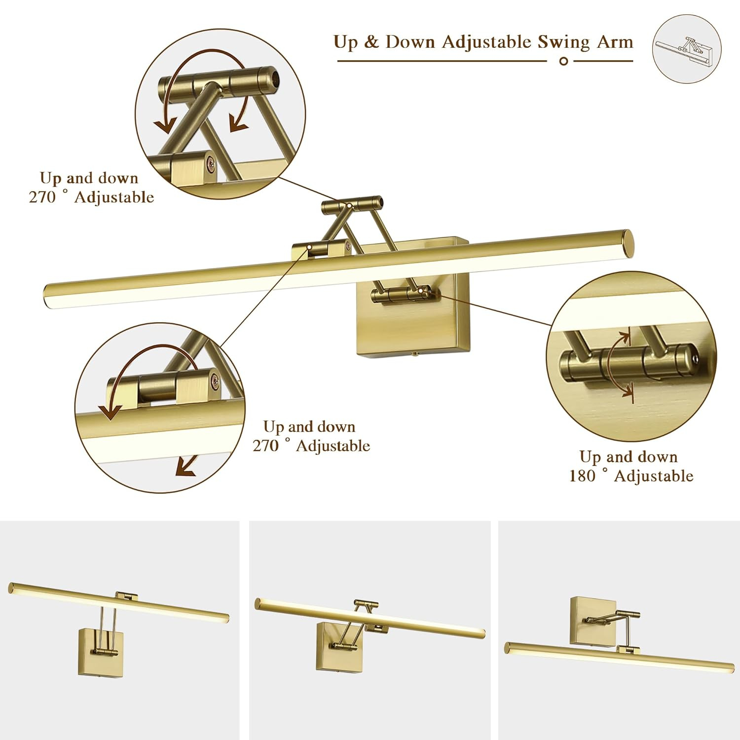 Joossnwell Hard-Wired Picture Light for Wall Brass Art Lighting Dimmable Gallery Light 23.39 inch Picture Frame Light with Adjustable Swing Arm for Painting Library Display Artwork Museum Warm White
