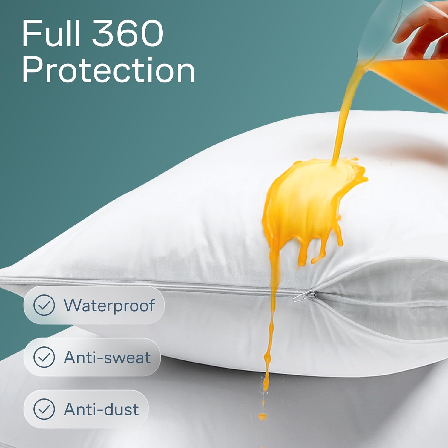 Niagara 4 Pack Waterproof Pillow Protectors King 20x36 Inches Smooth Zipper Premium Encasement Covers Quiet Cases Set White