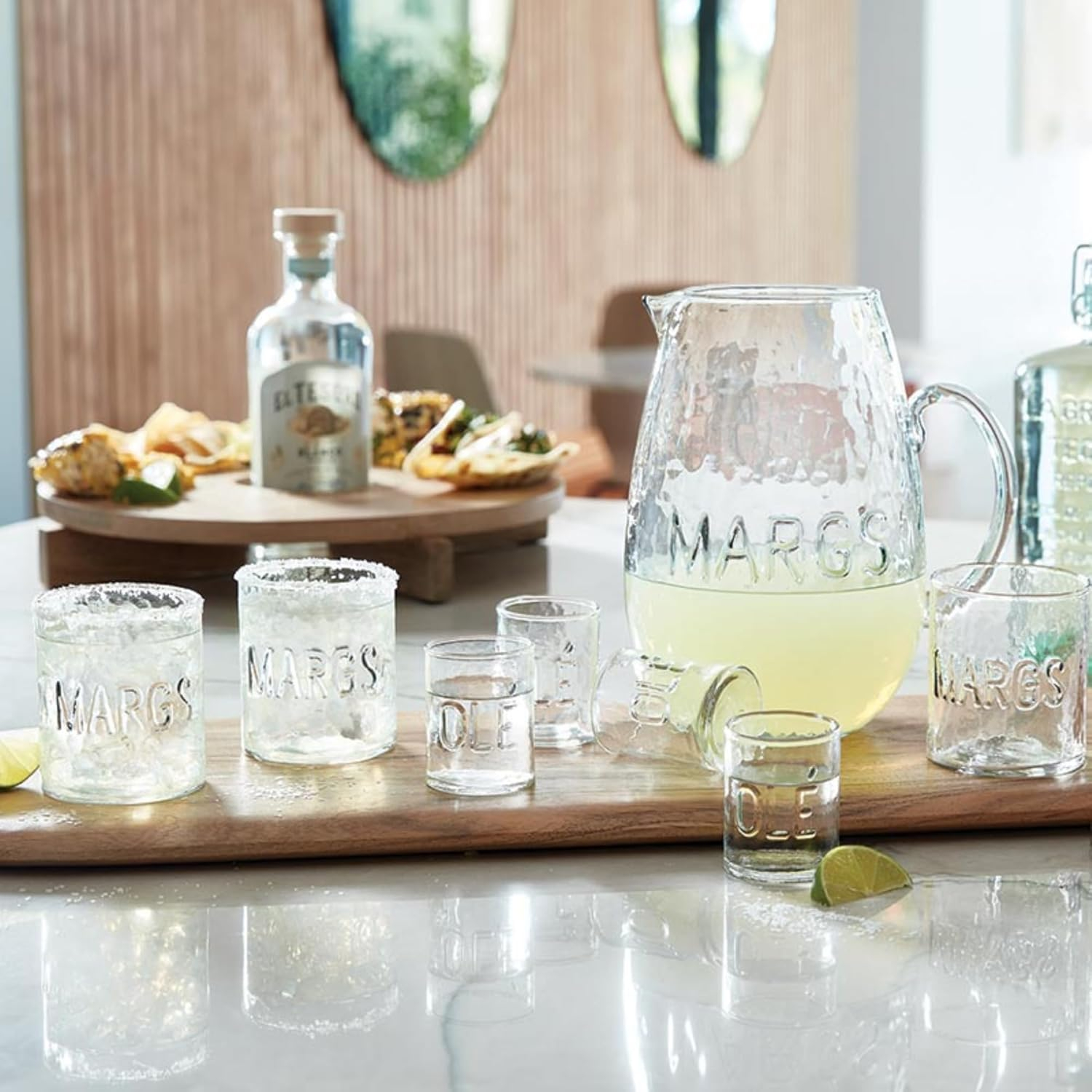 Handcrafted Clear Glass Margarita Pitcher with Hammered Texture