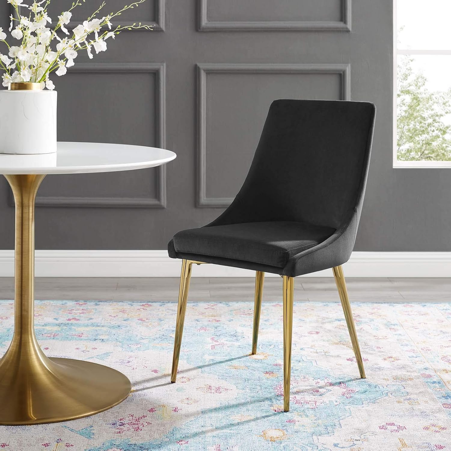 Modway Viscount 19" Modern Performance Velvet Dining Chair in Black