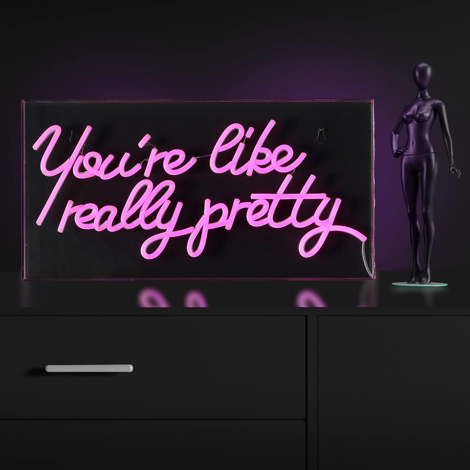 JONATHAN Y NEN1025A You're Like Really Pretty 19.6" X 10.1" Contemporary Glam Acrylic Box USB Operated LED Neon Light, Pink