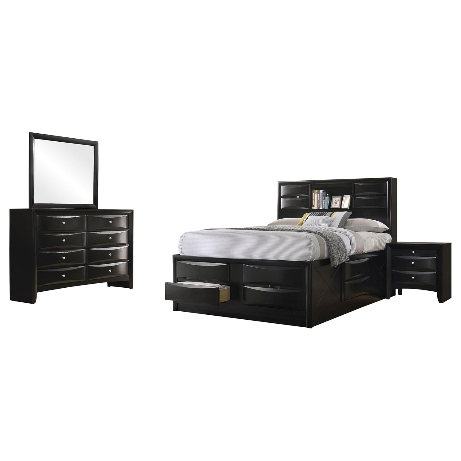 Briana Storage Bedroom Set with Bookcase Headboard Black