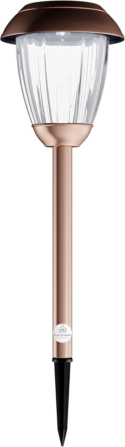 Pure Garden 50-LG1060 16 in. Solar Path Tall Stainless Steel Outdoor Stake Lighting for Garden - Copper - Set of 8
