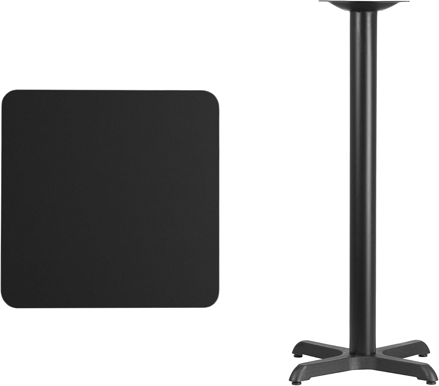 Emma + Oliver 24" Square Black Laminate Bar Table Top-22"x22" Base