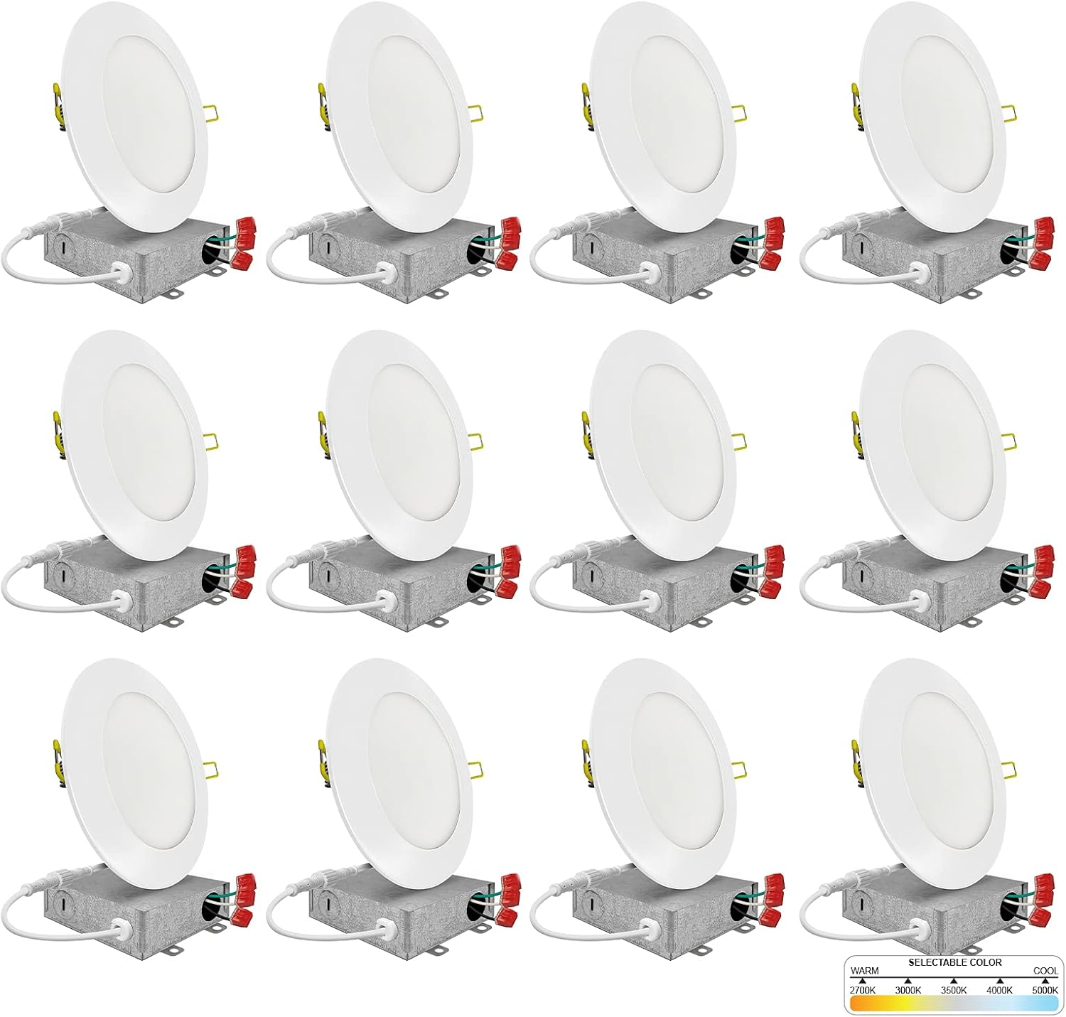 NuWatt 3'' Ultra Slim Selectable CCT New Construction LED Canless Recessed Wafer Light 12 Pack