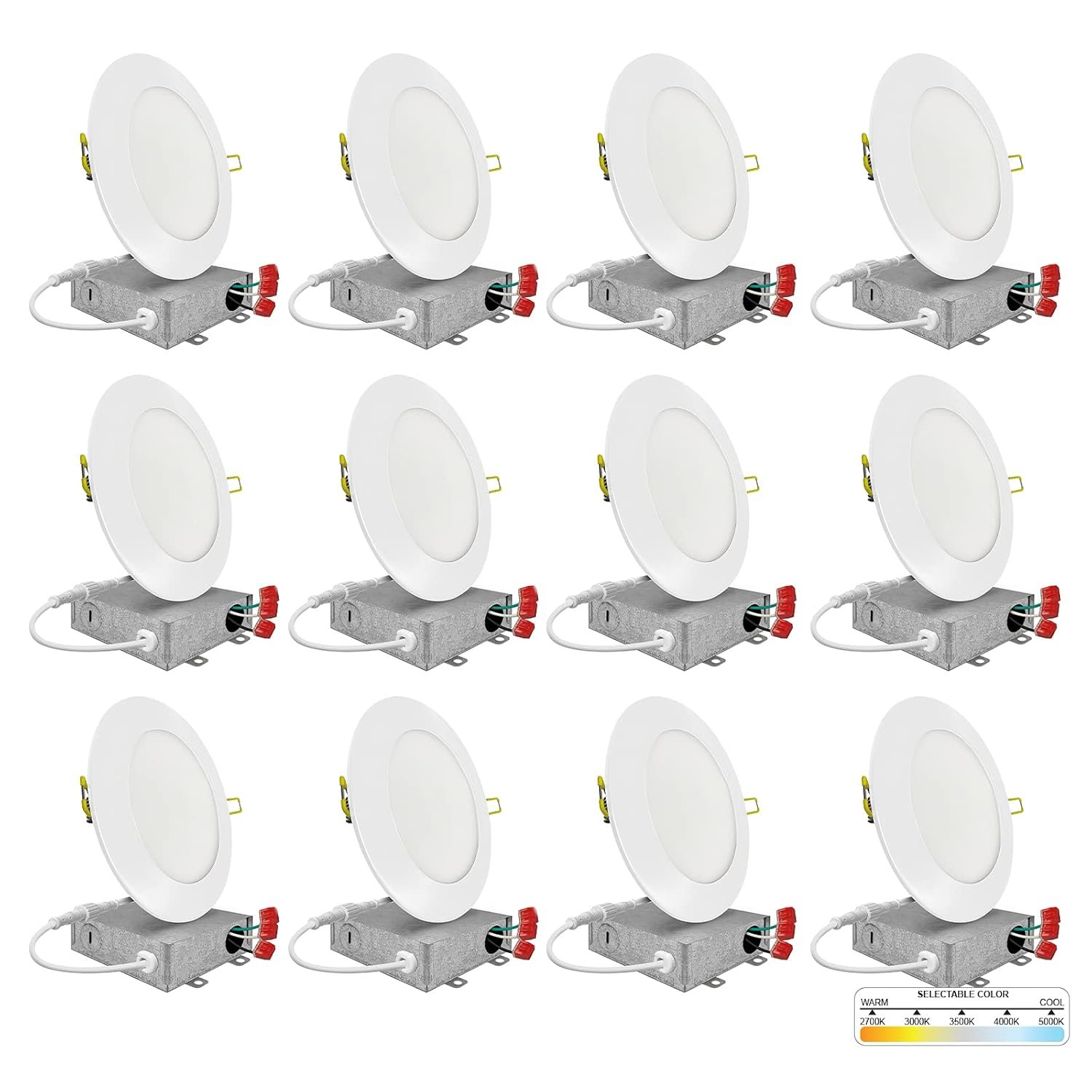 NuWatt 3'' Ultra Slim Selectable CCT New Construction LED Canless Recessed Wafer Light 12 Pack