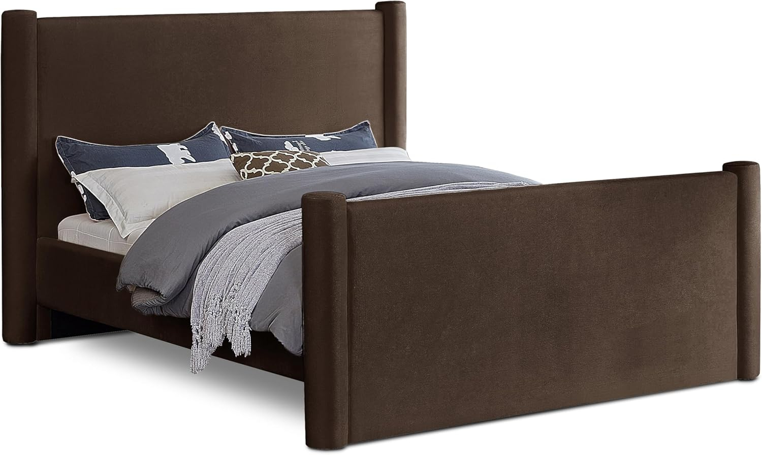 Meridian Furniture B1298Brown-Q Elias Collection Modern | Contemporary Queen Bed with Soft Brown Velvet, Solid Wood Inner Frame, 73.5" W x 88.5" D x 52" H, Brown, Queen