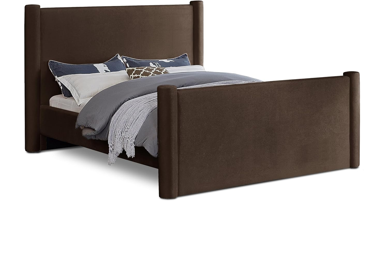 Meridian Furniture B1298Brown-Q Elias Collection Modern | Contemporary Queen Bed with Soft Brown Velvet, Solid Wood Inner Frame, 73.5" W x 88.5" D x 52" H, Brown, Queen