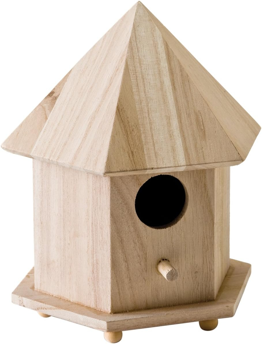 Plaid Unpainted Wood Surface, Gazebo Bird House, 1 Piece, 6.75" x 9" x 5.75"