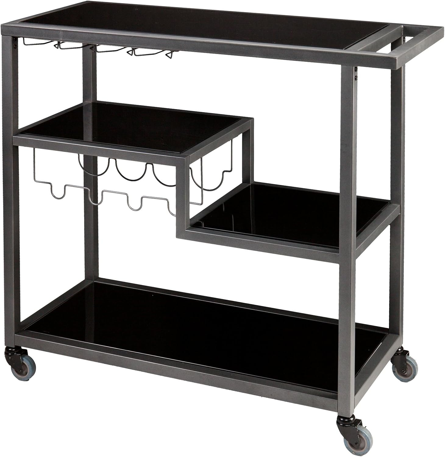 Holly & Martin Zephs indoor Bar Cart - Gunmetal Gray with Black Glass 40 x 37.5