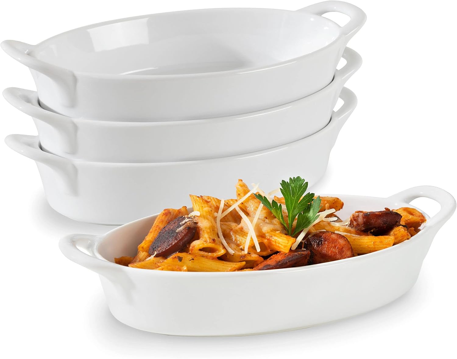Oval Au Gratin Baking Dishes for Oven Safe and Microwave Cooking and Baking, 4 Pc. Dish Set, Heat Resistant Ceramic with Handles for Serving, Small Mini Casserole Dish, 8” x 5”, 16 oz, Matte Black