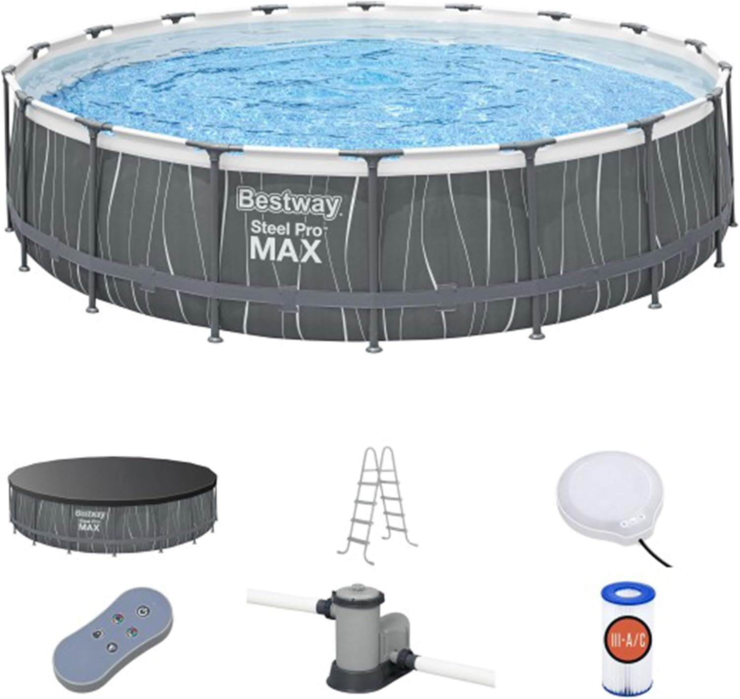 Bestway Steel Pro MAX 18'x48" Round Above Ground Pool w/LED Light & Remote