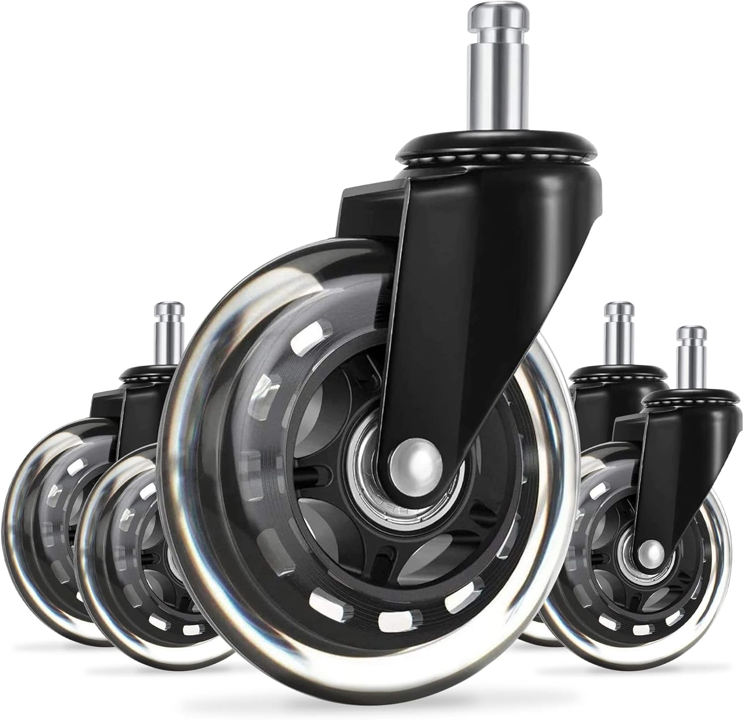 Office Chair Caster Wheels Replacement Rubber Chair casters for Hardwood Floors and Carpet, (Set of 5) Heavy Duty Office Chair casters for Chairs to Replace Office Chair mats Universal fit